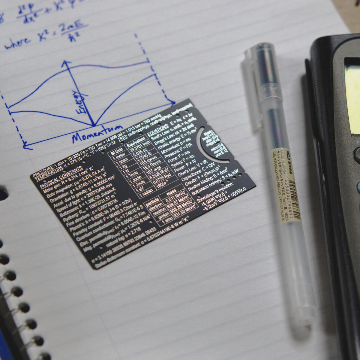 Genius Lab Gear's Pocket Physicist with AP physics equation reference card